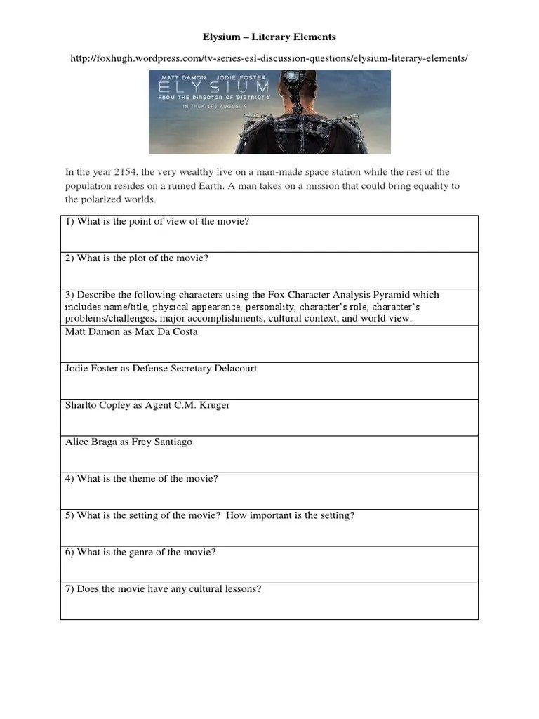 Literary elements review worksheet answer key. Elysium Literary Elements Worksheet Pdf