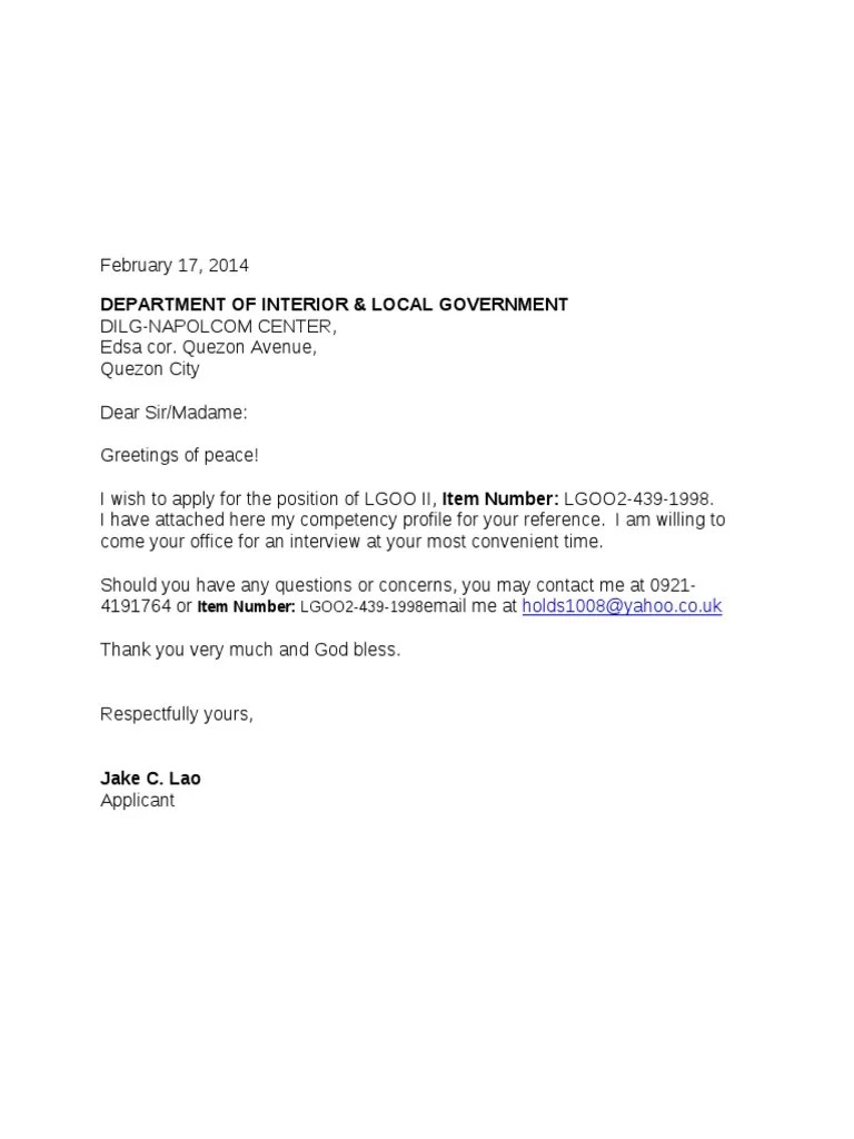 Format of application letter sample. Application Letter Sample