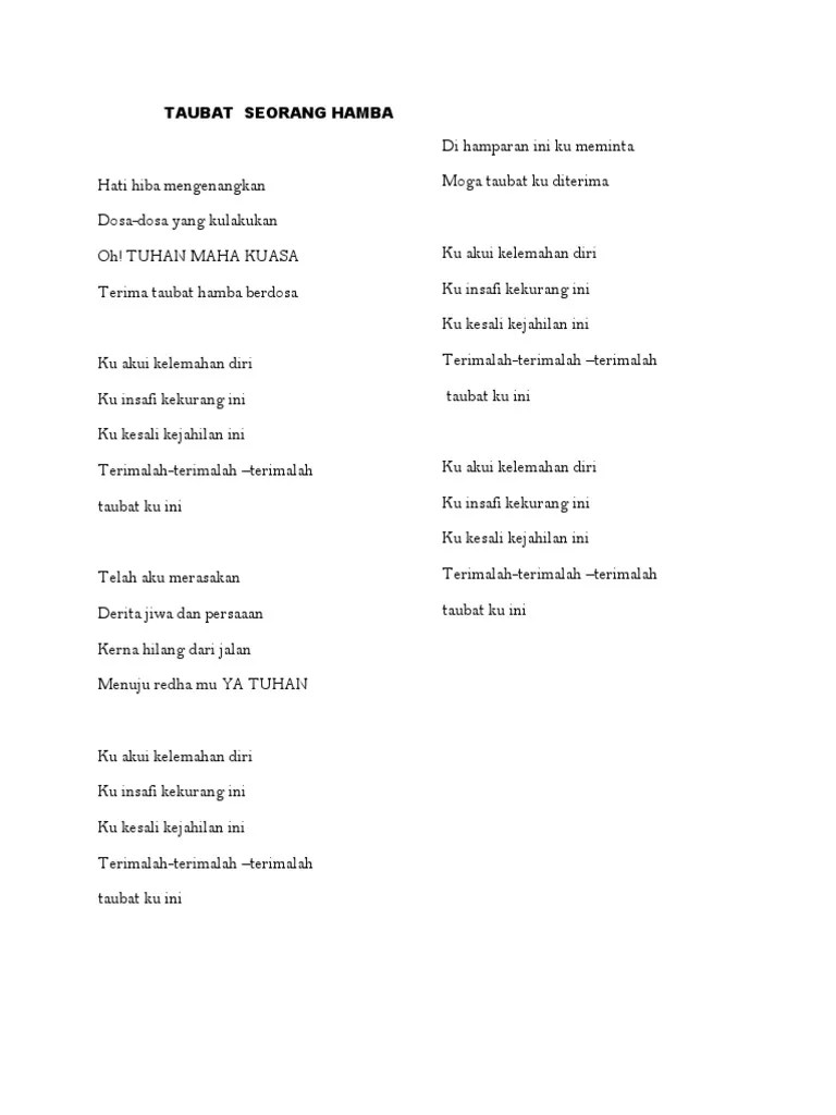 Lirik lagu takkan terganti dari kangen band. Taubat Seorang Hamba Pdf