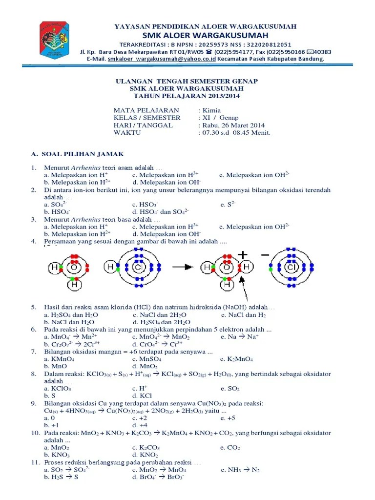 He hobby is reading a book jawaban soal pilihan ganda 1 d 5. Soal Uts Kimia Smk Kelas Xi Semester 2
