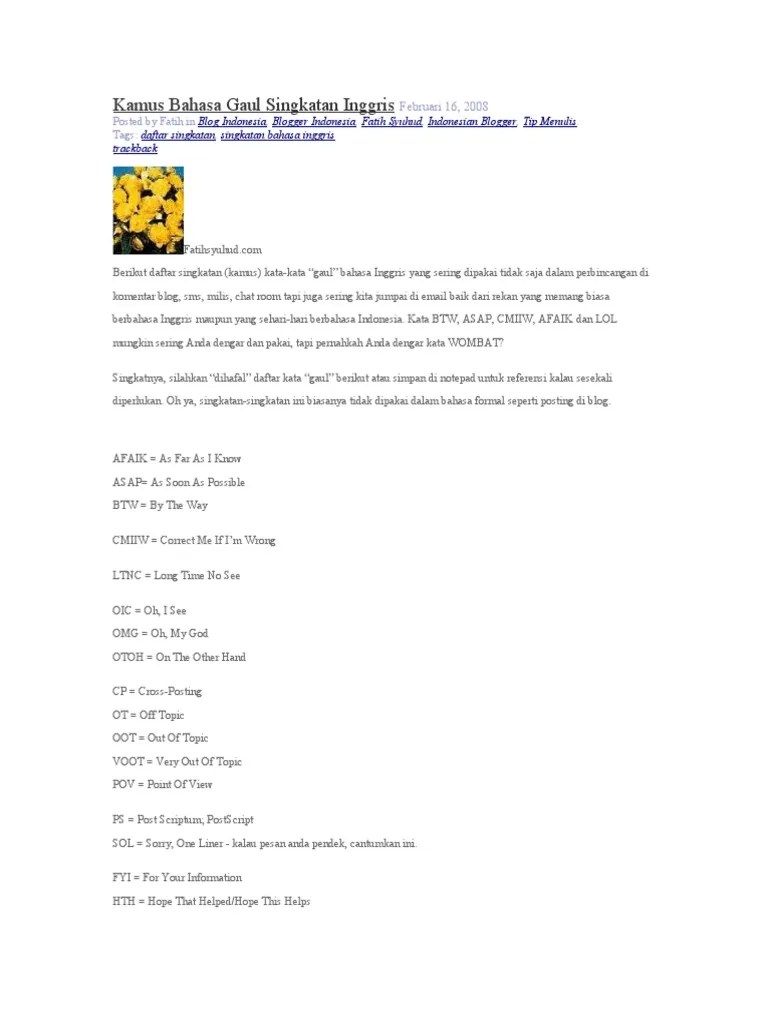 Kamus Bahasa Gaul Singkatan | PDF