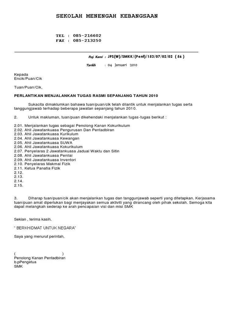 Si!a rujuk am#ira$ tuan, lantikan ahli jawatankuasa kem peningkatan kepimpinan . Contoh Surat Lantikan Menjalankan Tugas Pdf