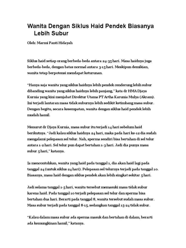 Wanita Dengan Siklus Haid Pendek Biasanya Lebih Subur | PDF