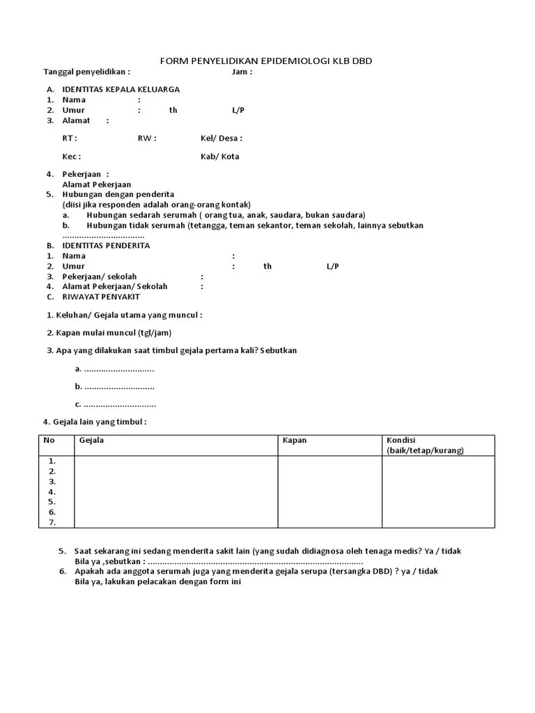 Penyelidikan epidemiologi dan pemeriksaan spesimen. Format Pe Klb Dbd Pdf