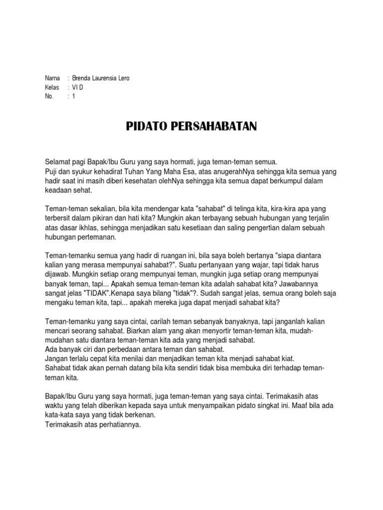 Contoh Pidato Persahabatan 1 (Renza) | PDF