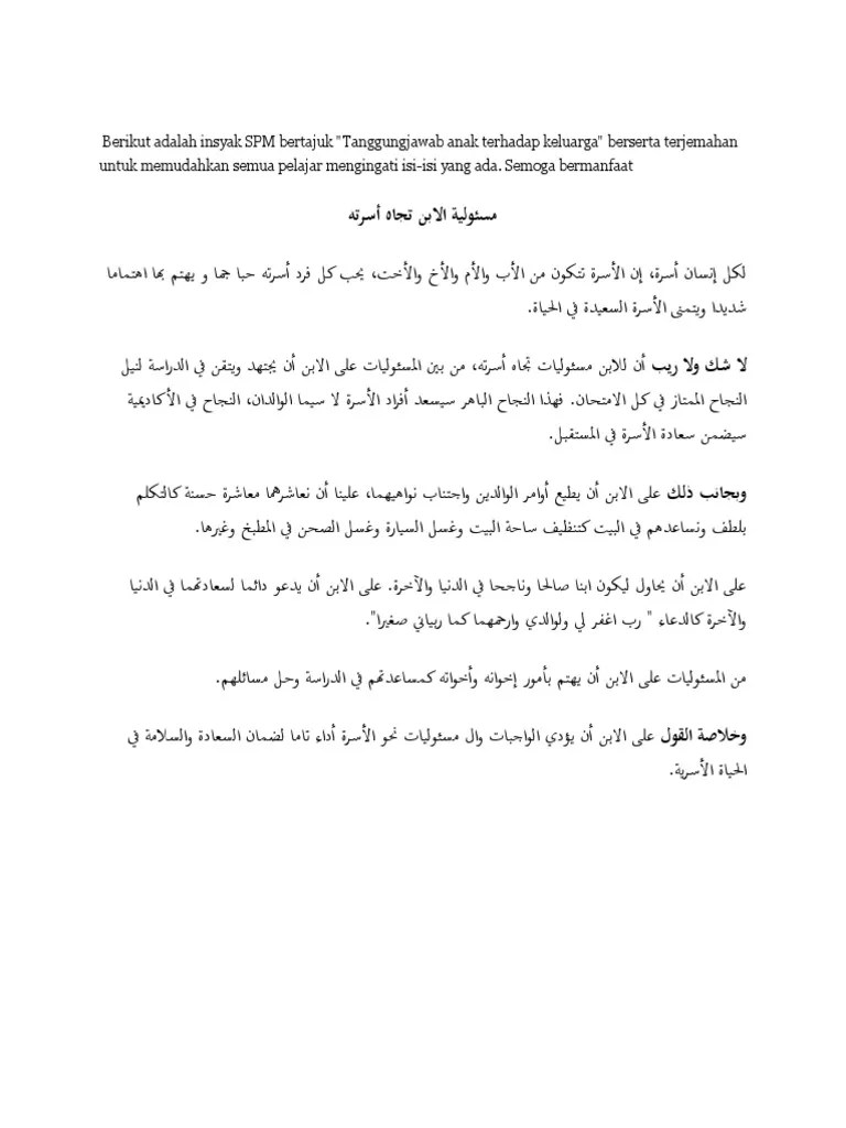 Berikan saranan anda tentang peranan institusi keluarga bagi membanteras gejala ini. Berikut Adalah Insyak Spm Bertajuk Pdf