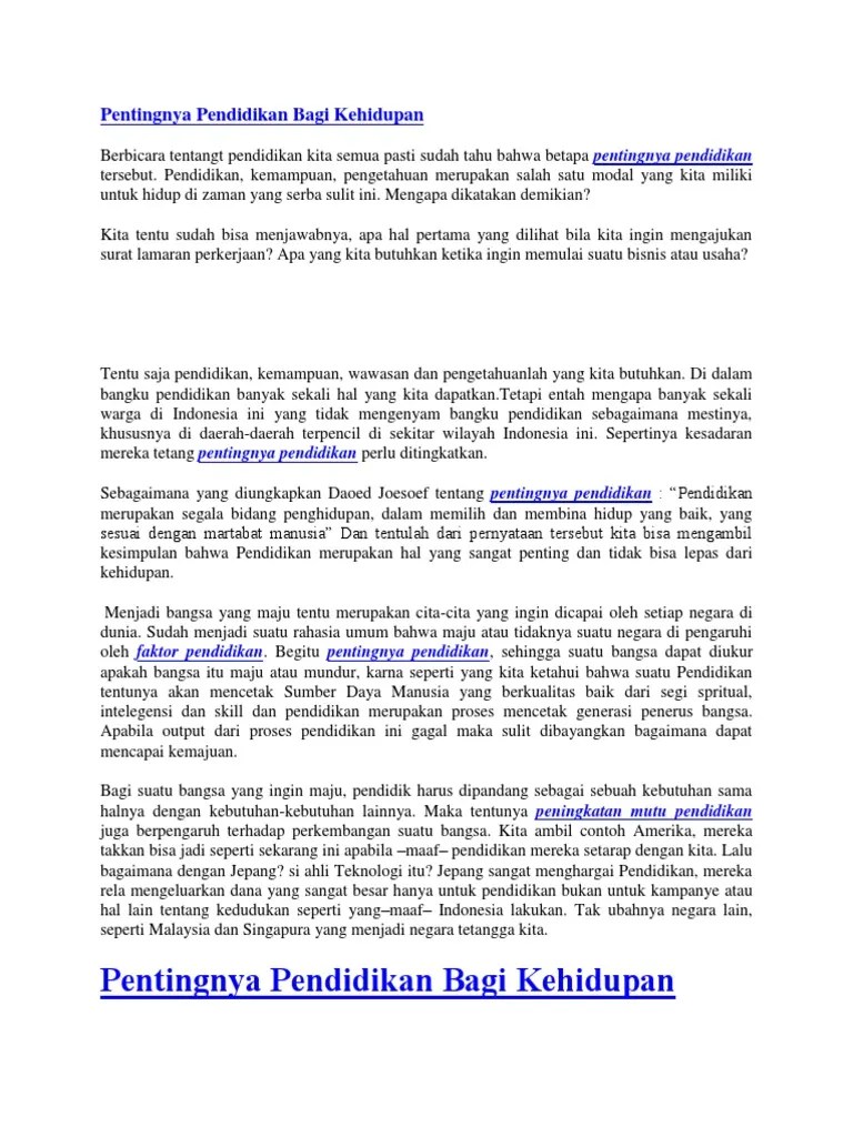 Pentingnya Pendidikan Bagi Kehidupan | PDF