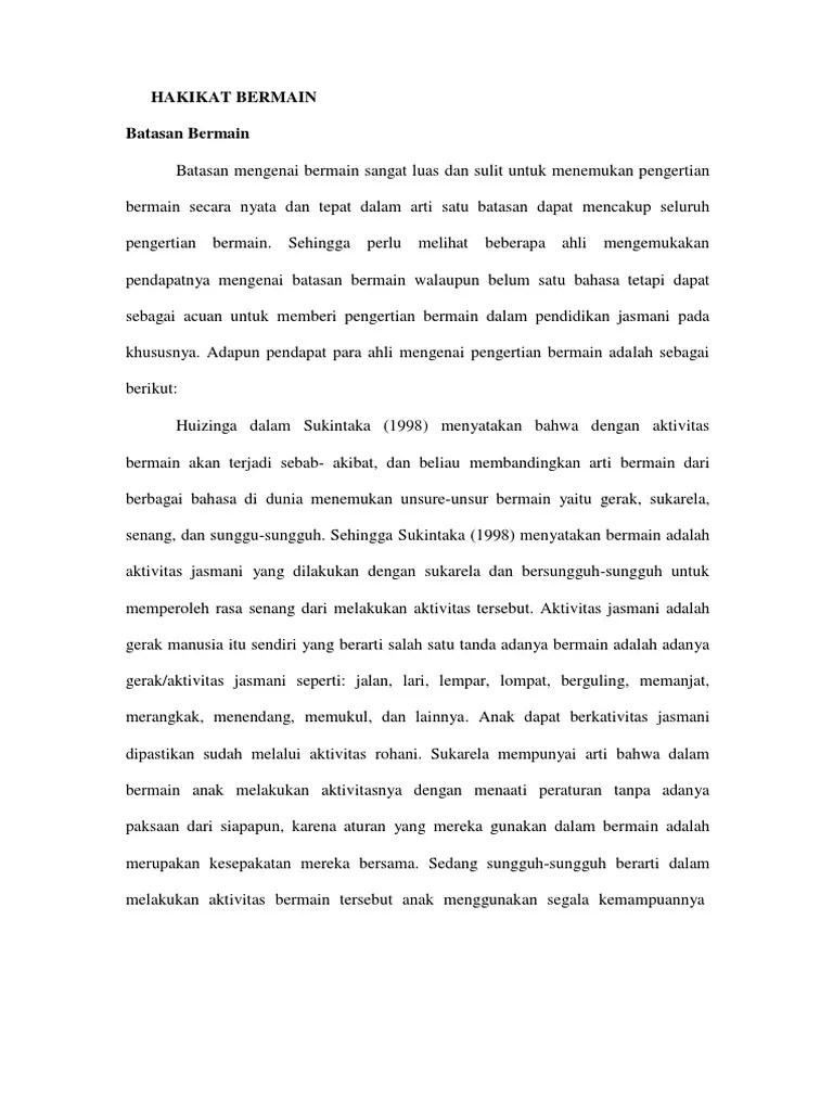 Hakikat Bermain Batasan Bermain | PDF