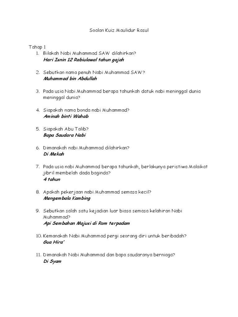 Bapa saudara dan ibu saudara nabi muhammad s.a.w. Soalan Kuiz Maulidur Rasul Pdf