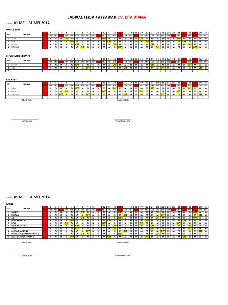 Pada jadwal 3 shift 4 grup, karyawan akan bekerja selama 5 hari dengan dengan waktu 7 jam kerja dan 1 jam istirahat. Penjadwalan Contoh Jadwal Kerja 3 Shift 7 Orang Berbagai Contoh
