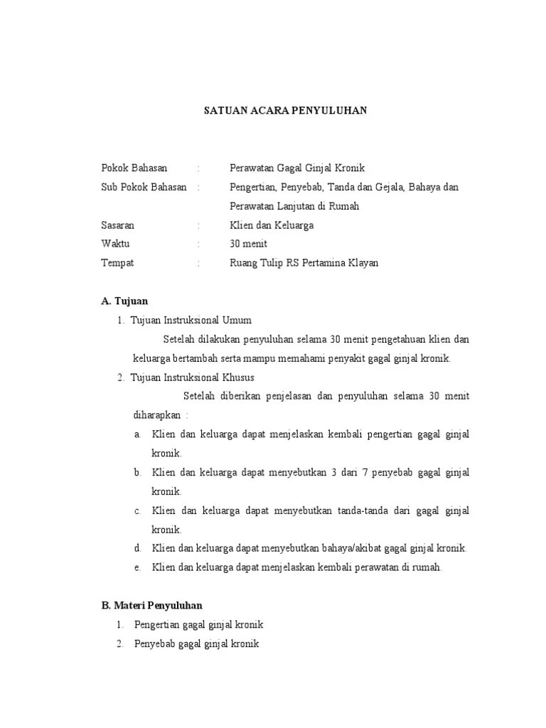 Satuan Acara Penyuluhan Gagal Ginjal Kronik | PDF