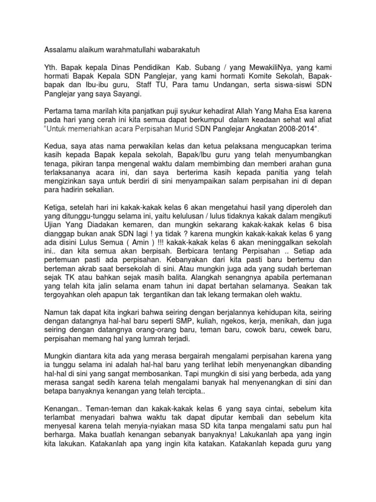 Contoh kata sambutan ketua panitia ari bukhari academia edu. Pidato Perpisahan Sekolah Sd Pdf