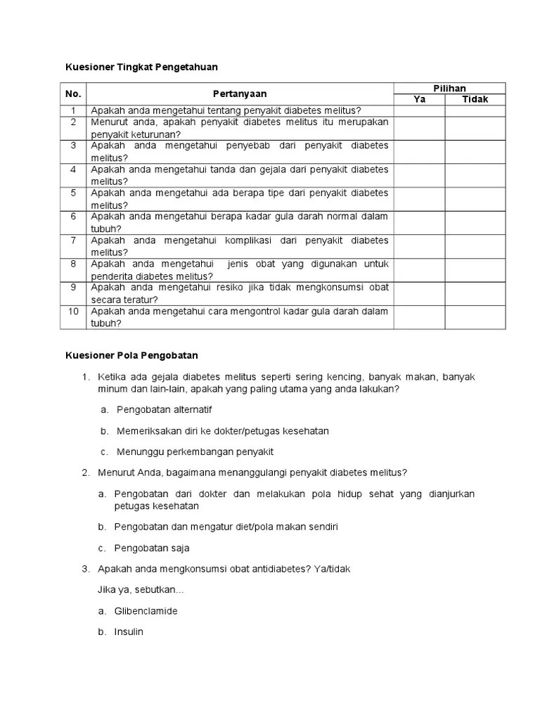 Kepatuhan pasien dalam menjalankan diet dipengauhi oleh faktor. Kuesioner Tingkat Pengetahuan Pdf