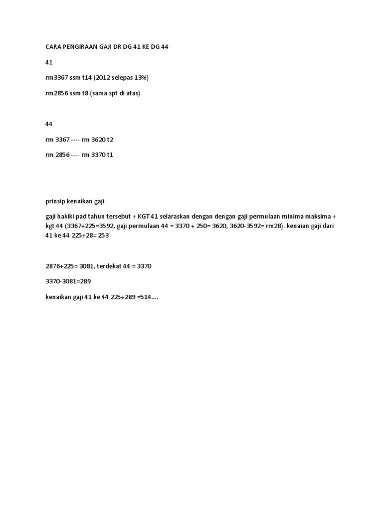 (pppld) yang dilantik ke gred dg41 tanpa menikmati sebarang kenaikan pangkat . Cara Pengiraan Gaji Dr Dg 41 Ke Dg 44 Pdf