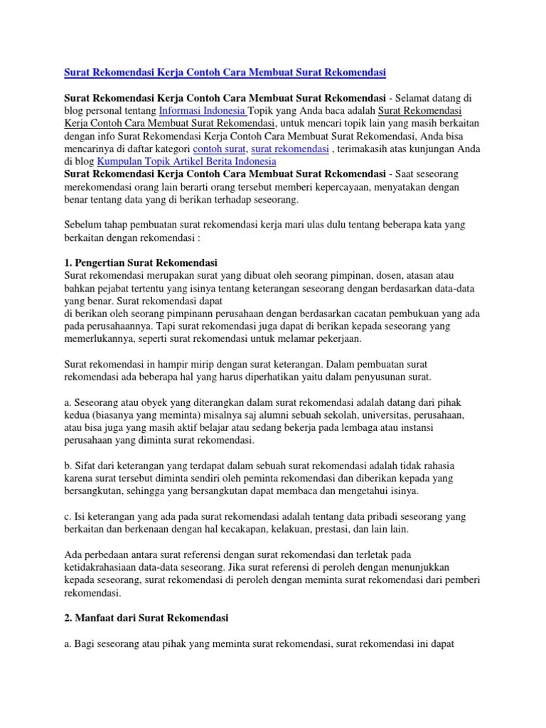 Apakah bisa saya membuat perjanjian dengan karyawan yang isinya melarang karyawan . Surat Rekomendasi Kerja Pdf