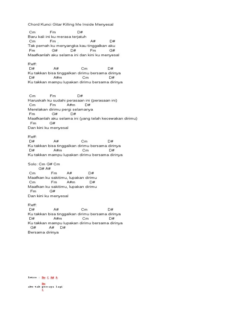 Ku tak bisa tinggalkan dirinya. Chord Kunci Gitar Killing Me Inside Menyesal Pdf