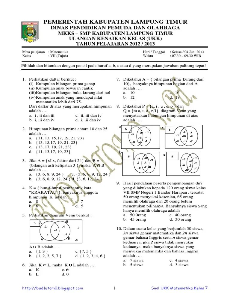 Pak sulis tolong posting soal uas kelas 8 dan 9 semester ganjil tahun 2013/2014. Les Privat Smp Klaten Murah Terbaik Soal Himpunan Smp Kelas 7 Kurikulum 2013 Terbaru Dan Terlengkap