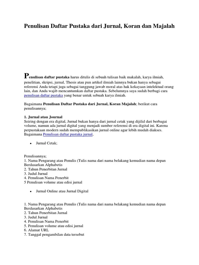 Penulisan Daftar Pustaka Dari Jurnal | PDF