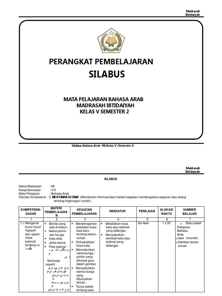 Silabus Bahasa Arab Sd Kelas 2