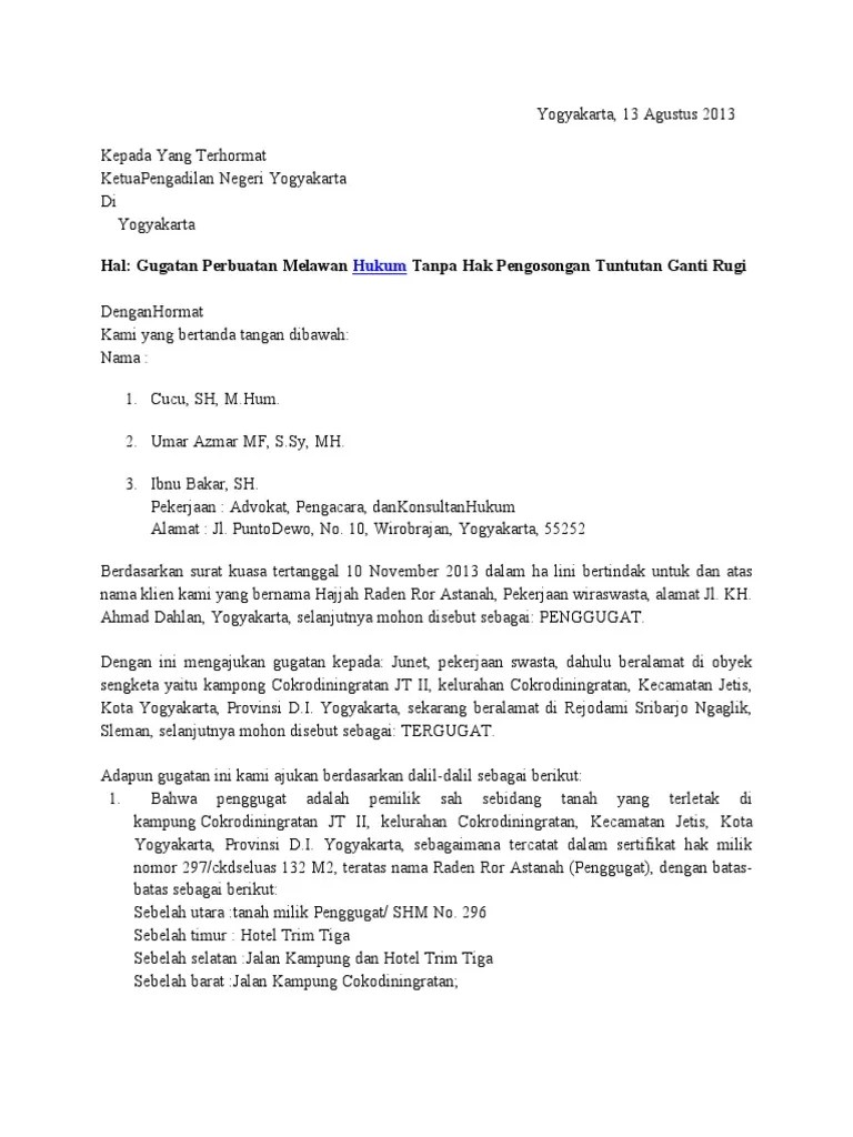 Pengusaha inggris dan pengusaha singapura mengadakan perjanjian (kontrak) dalam hal jual beli kertas. Contoh Surat Gugatan Phi - Surat 28