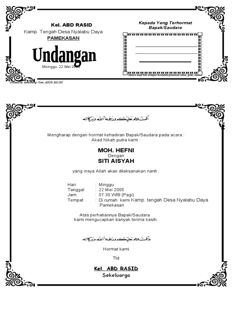 Salah satu hal yang akan dipikirkan adalah undangan pernikahan. Contoh Undangan Akad Nikah Pdf