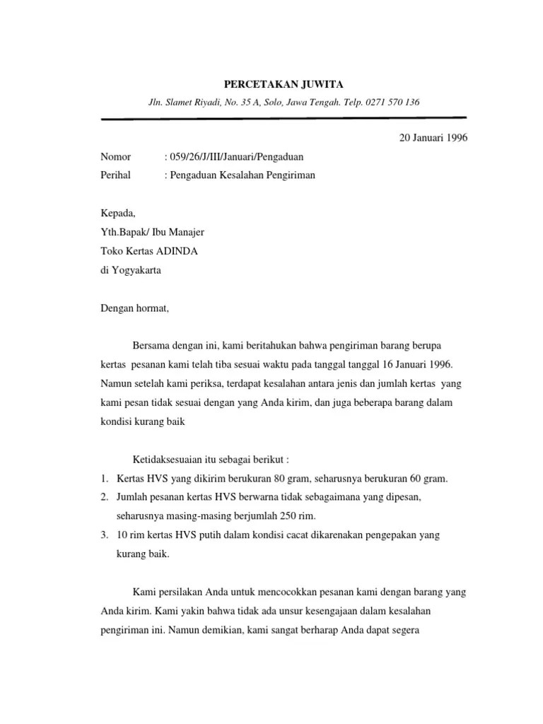 Surat pengaduan keterlambatan pengiriman barang. Contoh Surat Pengaduan Ke Perusahaan Pdf