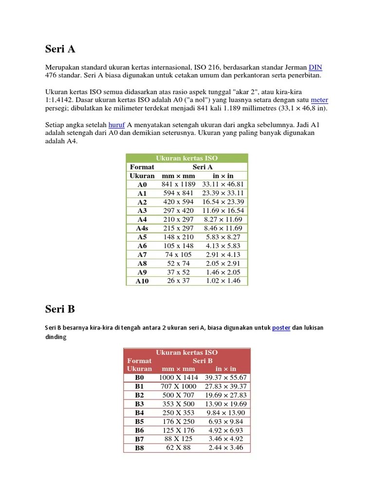 Untuk kertas a1 adalah setengah dari a0 dan demikian seterusnya. Standar Ukuran Kertas Pdf