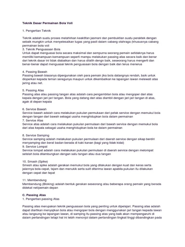 Teknik Dasar Permainan Bola Voli | PDF