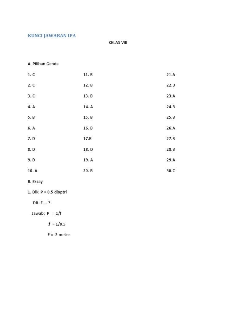 Kunci Jawaban IPA UKK Kelas VIII 2014 | PDF