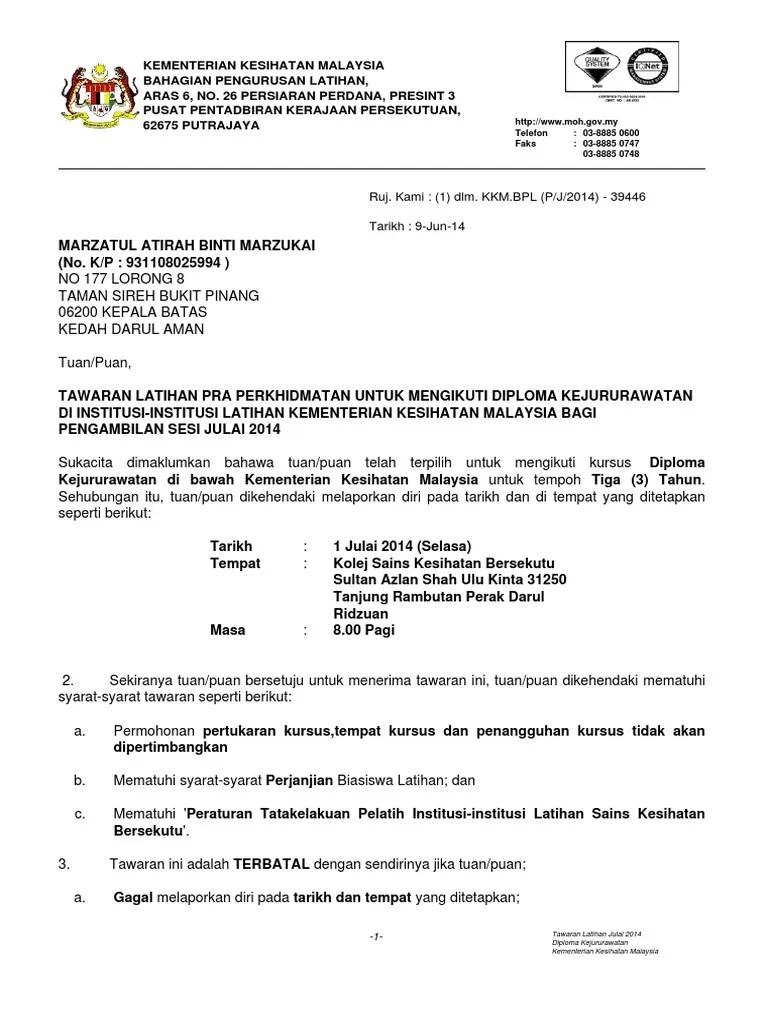 Sekiranya anda dipanggil bertugas ditempat baru tetapi anda mempunyai beberapa kesulitan untuk melapor diri pada tarikh yang ditetapkan, . Surat Tawaran Pdf