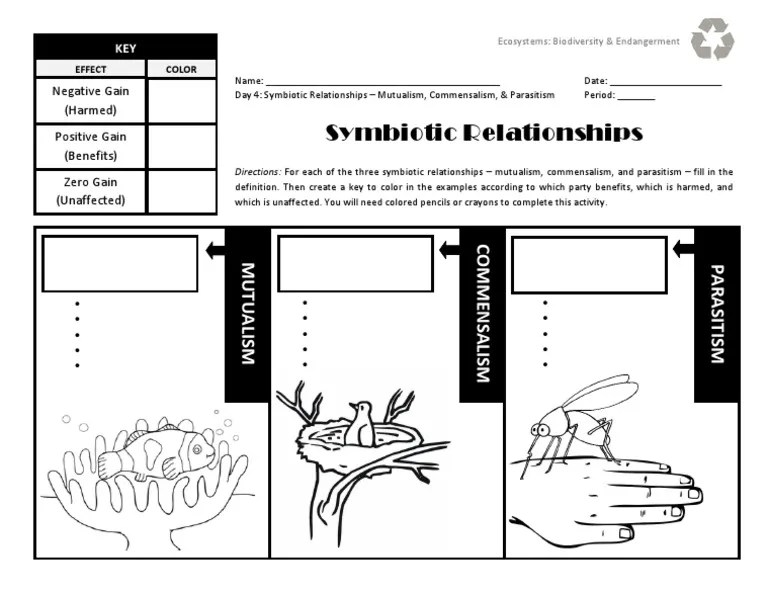 Answer the questions that follow in symbiosis, two or more species live . Directed Study Day 4 Symbiotic Relationship Coloring Sheet Pdf Symbiosis Systems Ecology