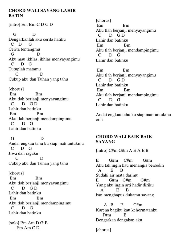 Chord Wali Sayang Lahir Batin | PDF