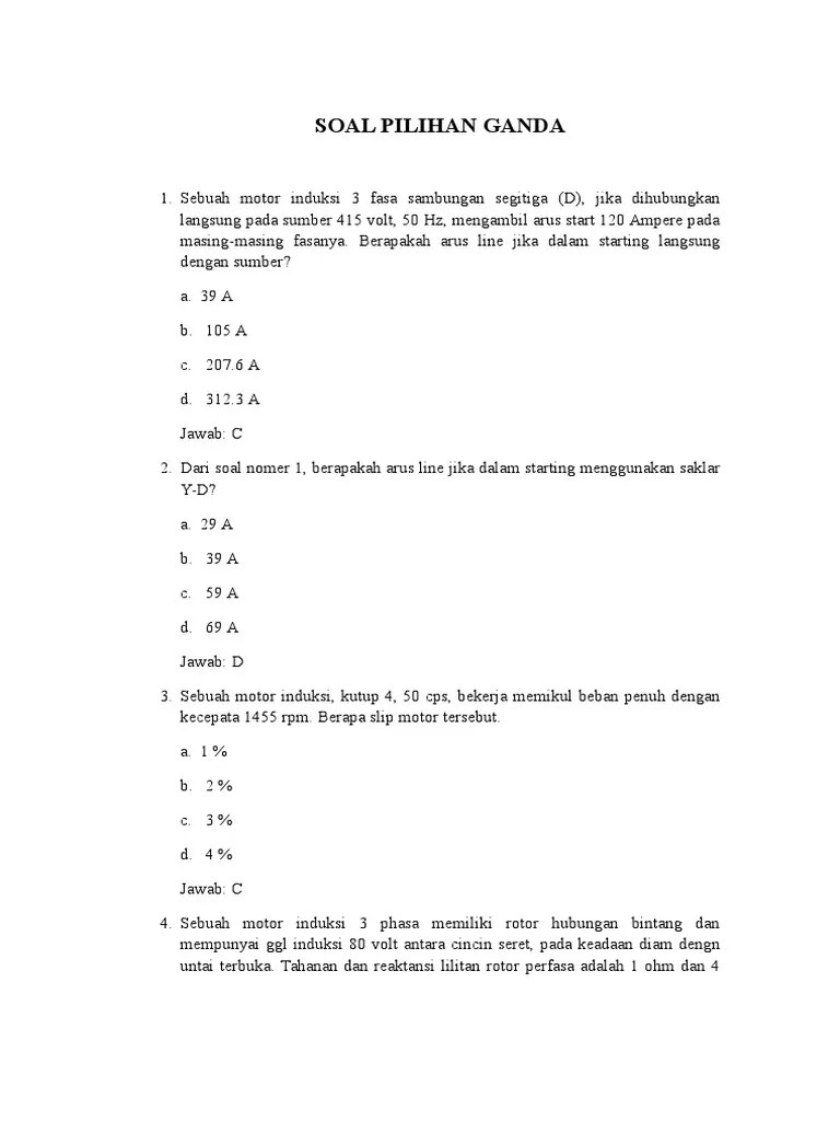 555 k 26 m pe 1995 semua pekerjaan listrik harus diawasi oleh. Soal Dan Jawaban Motor Listrik Materi Kuliah Jawabanku Id