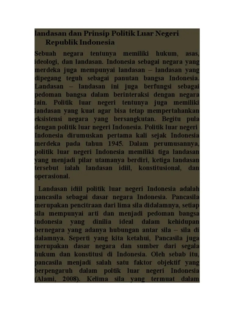 Landasan Dan Prinsip Politik Luar Negeri Republik Indonesia | PDF