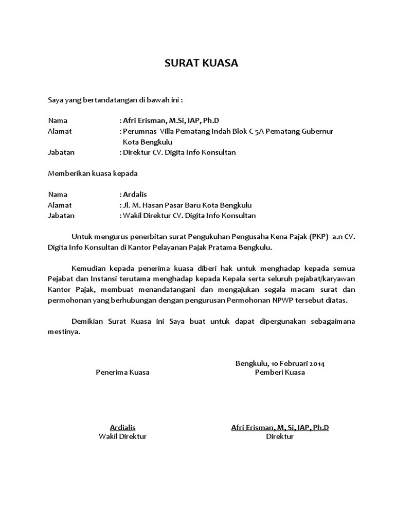 Struktur npwp yang baru ini bersifat tetap dan berlaku nasional. Surat Kuasa Pembuatan NPWP