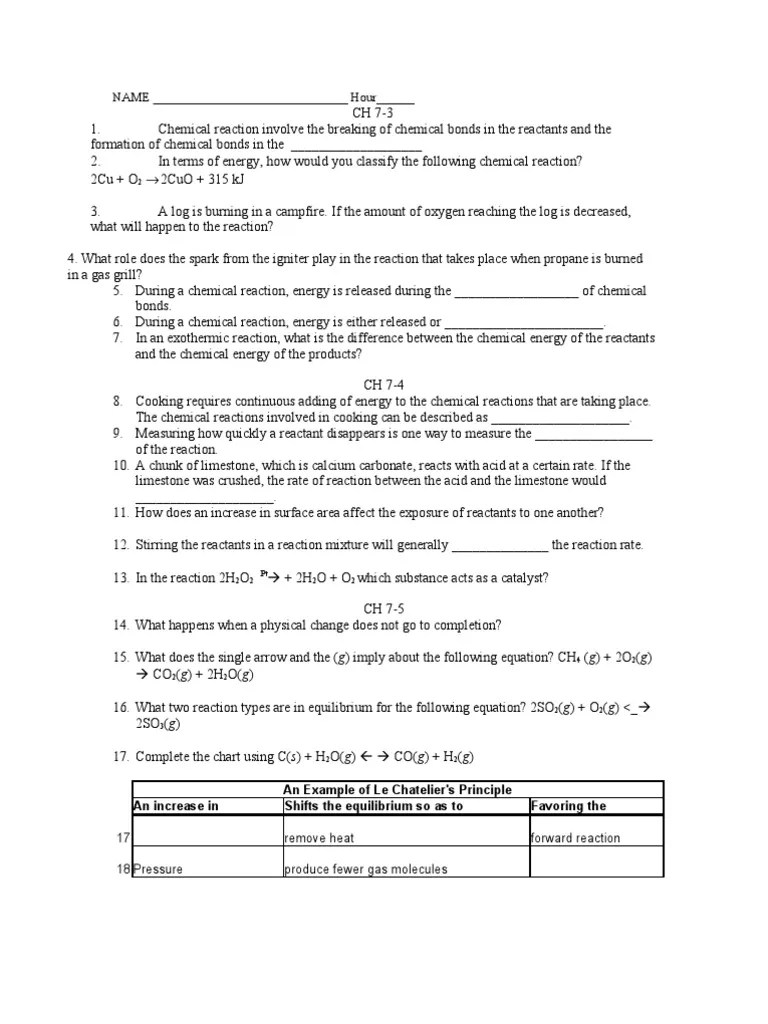 73 75 worksheet chemical reactions chemical equilibrium