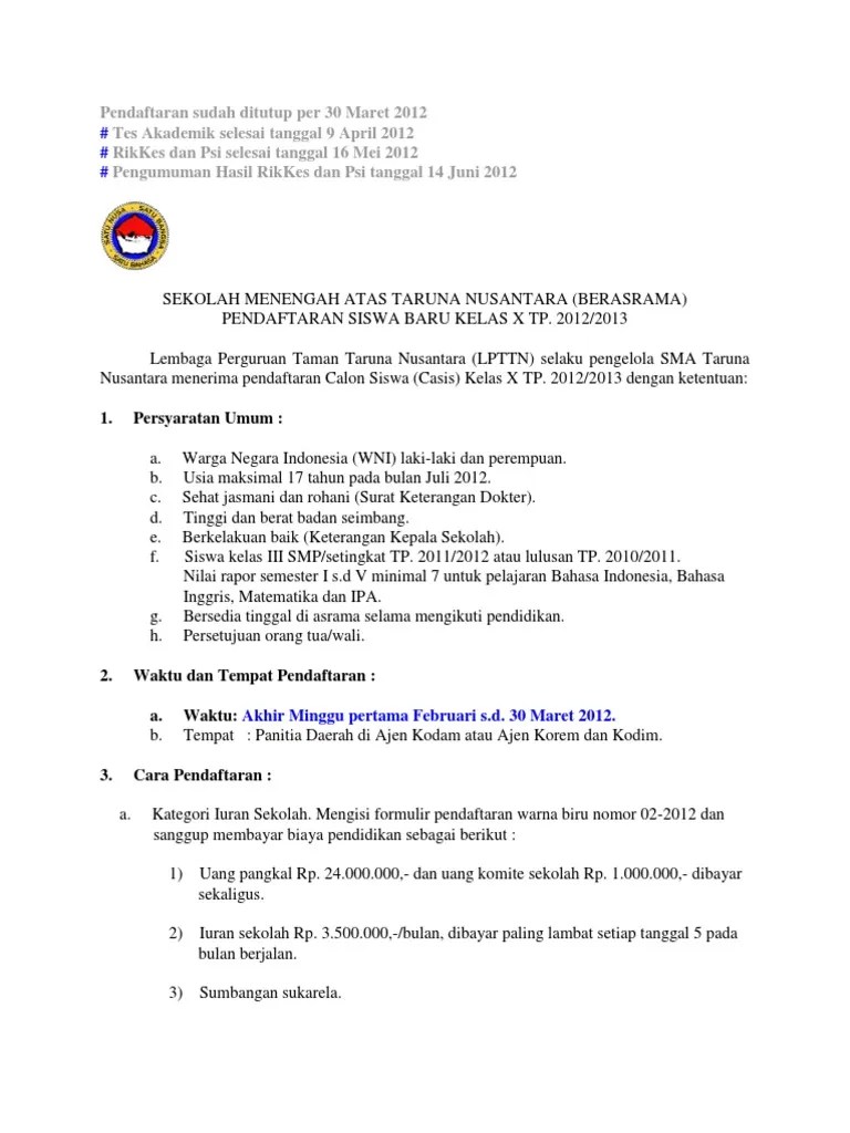 Cari info biaya pendidikan sma taruna nusantara ta 2020/2021 untuk perkiraan biaya masuk sma taruna nusantara ta 2021/2022. Pendaftaran Sma Taruna Pdf