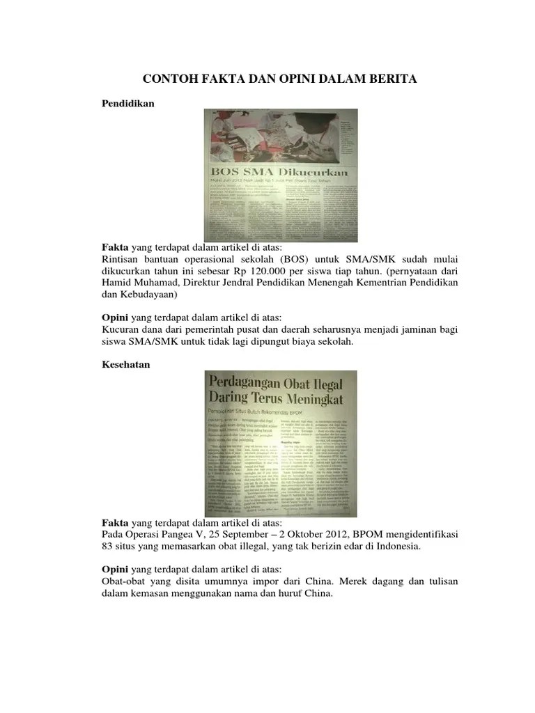 Contoh Fakta Dan Opini Dalam Berita | PDF