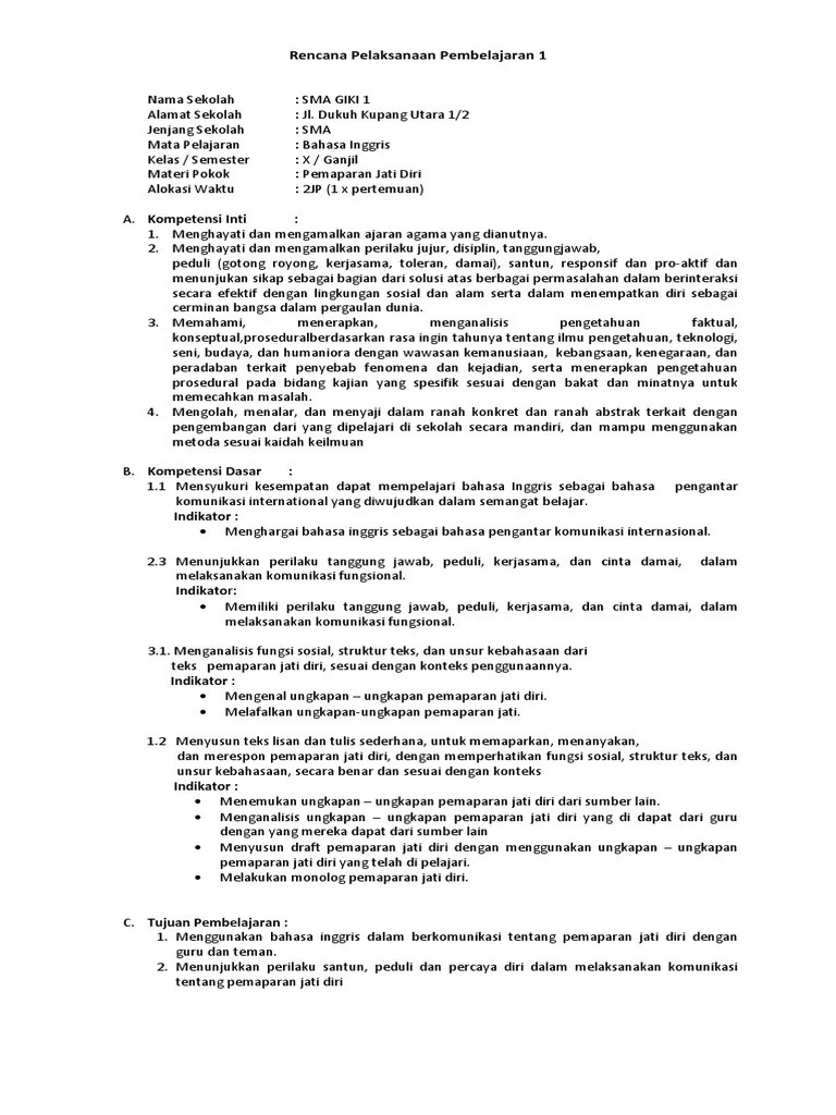 RPP BIG Pemaparan Jati Diri K-13 | PDF