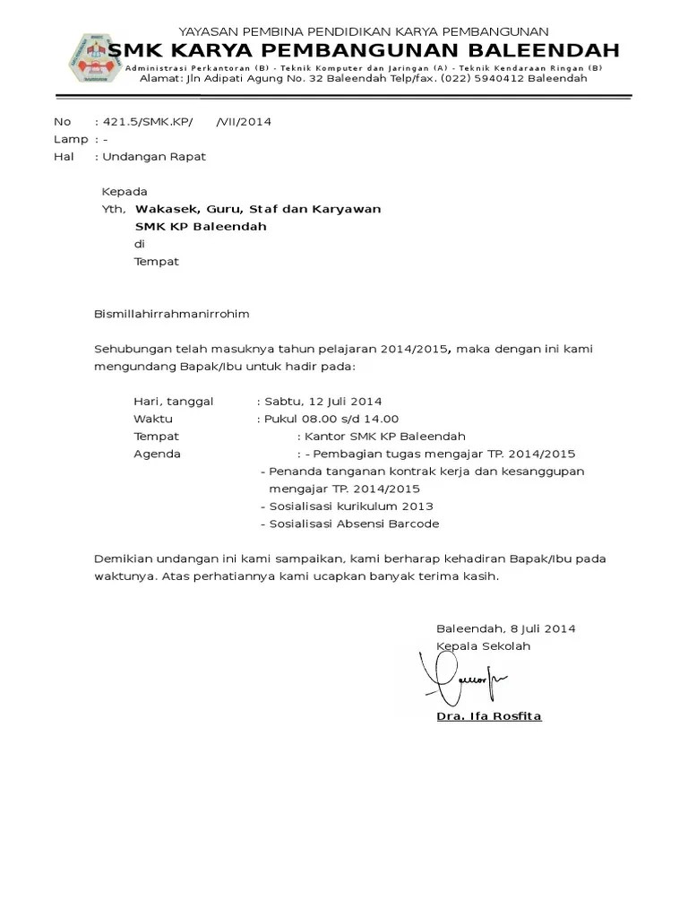 Contoh Surat Undangan Rapat Sekolah Doc - Nusagates
