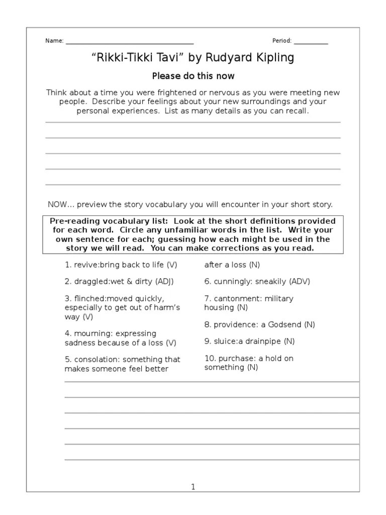 ️Free Rikki Tikki Tavi Worksheets Free Download Qstion.co