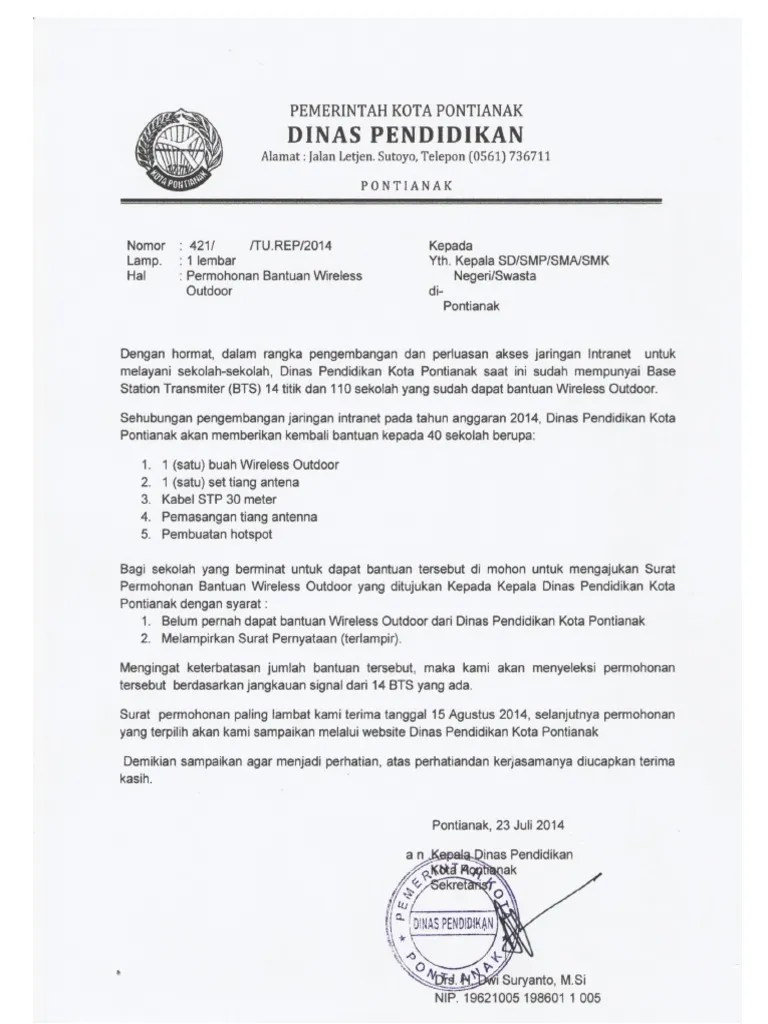 Yayasan perguruan surat pengantar no :fl251 sma i yapim / bandar / viii i 2015 lamp perihal : Surat Permohonan Pemasangan Wifi