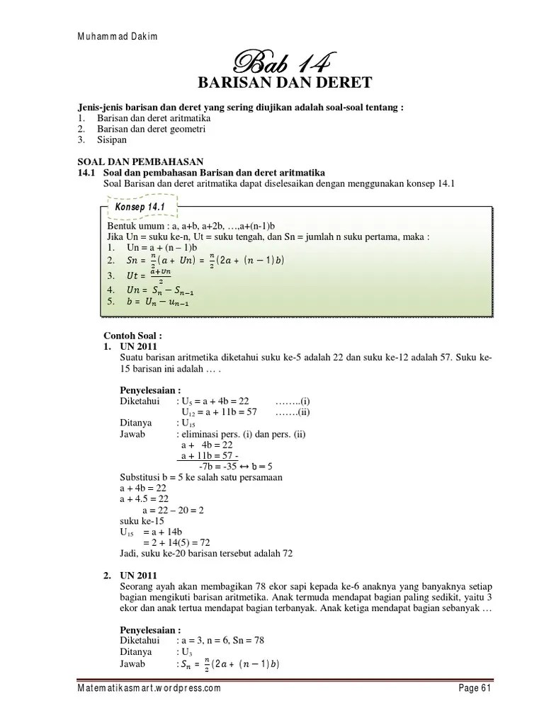 Misalkan u1 + u2 + u3 + u4 +. Contoh Soal Matematika Materi Sisipan Barisan Dan Deret Jawabanku Id