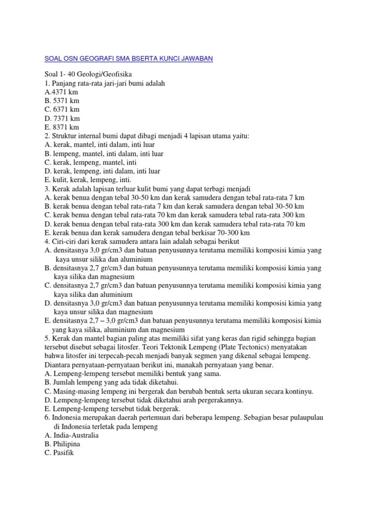 Soal Osn Geografi Sma Bserta Kunci Jawaban | PDF