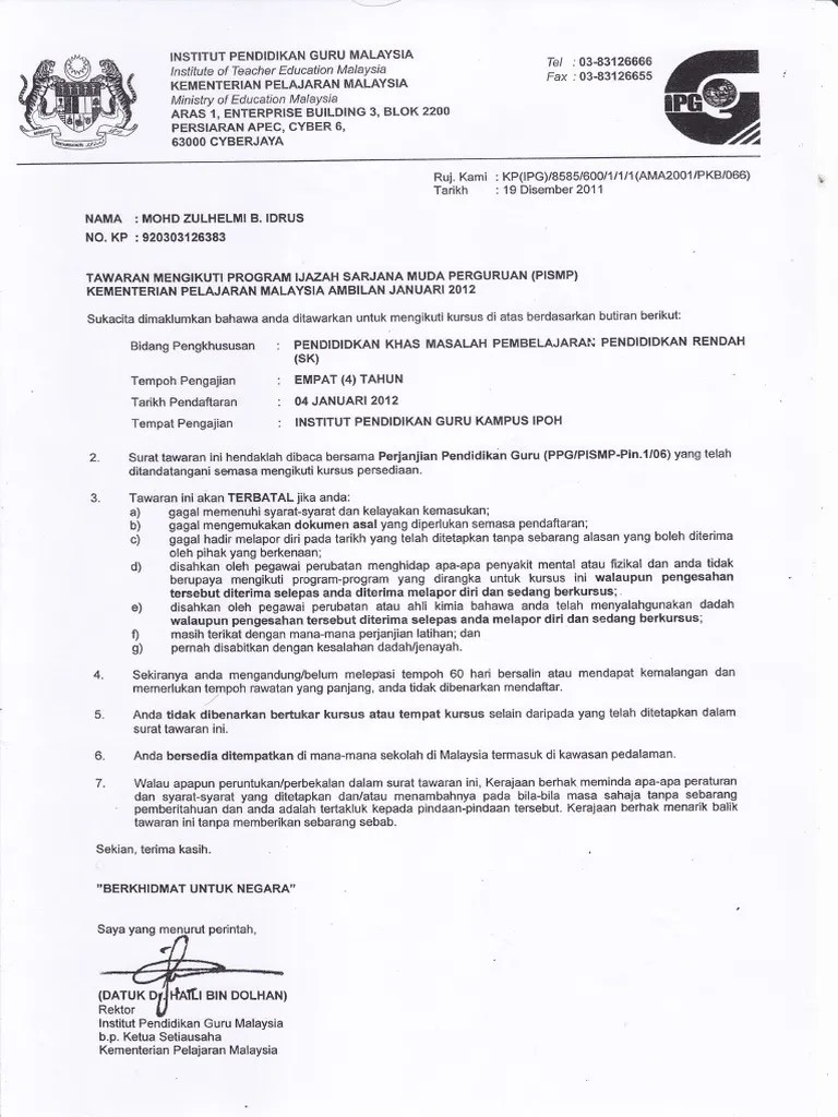 Abdullah untuk belajar di institut tahfiz bintulu telah diluluskan. Surat Tawaran Pdf