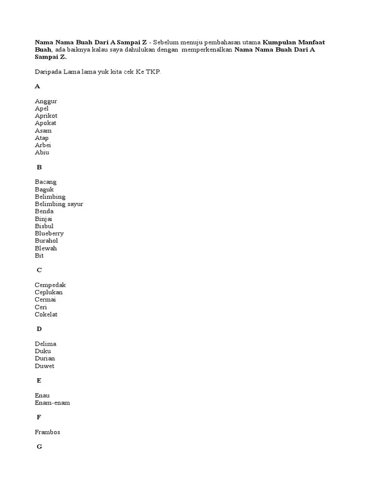 Apit judul dengan tanda kutip dan sisipkan titik di akhir judul, sebelum tanda kutip penutup. Nama Nama Buah Dari A Sampai Z Pdf