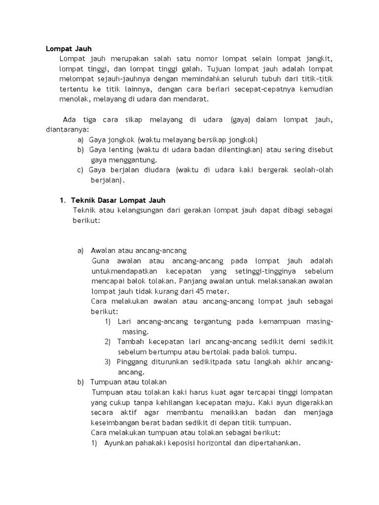 Sebutkan Teknik Dasar Lompat Jauh