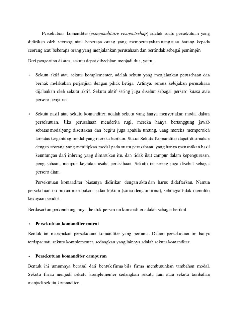 Persekutuan Komanditer | PDF