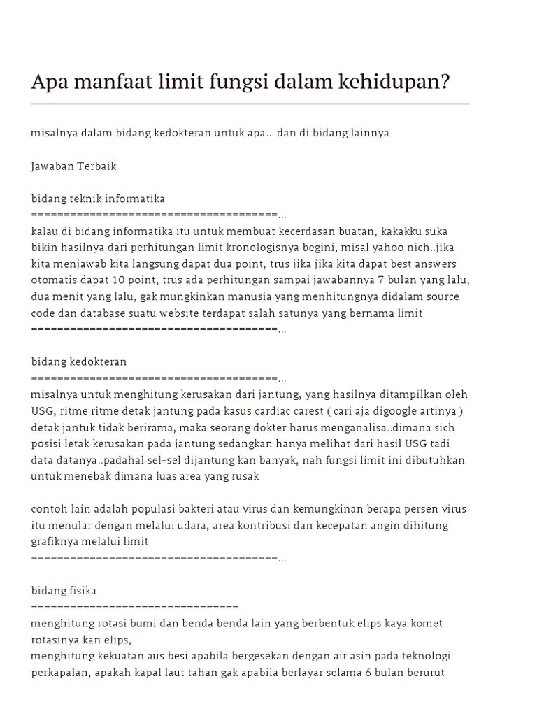 Apa Manfaat Limit Fungsi Dalam Kehidupan | PDF