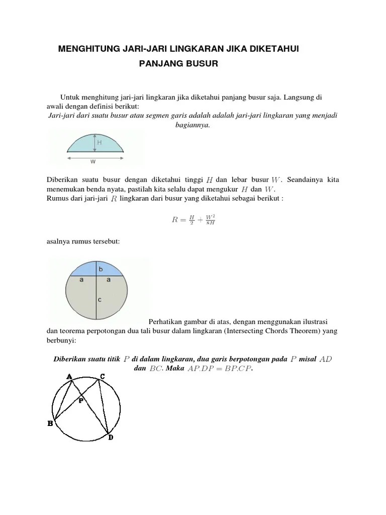 R = d ÷ 2. Menghitung Jari Jari Lingkaran Jika Diketahui Panjang Busur Pdf Lingkaran Dalil